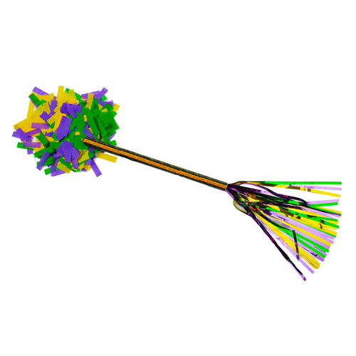 Flutter FETTI® 14" Hand Flick Confetti Cannon Wrapped with Happy Mardi Gras/with Biodegradable and Flameproof Purple, Green and Yellow Confetti/ Pom Poms on Tube