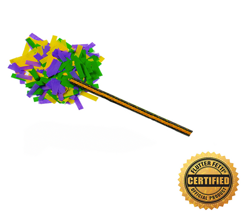 14" "Hand  Flick" Confetti Sticks Wrapped  with  Happy Mardi GrasFilled with Purple,Green and  YellowFlutter FETTI   