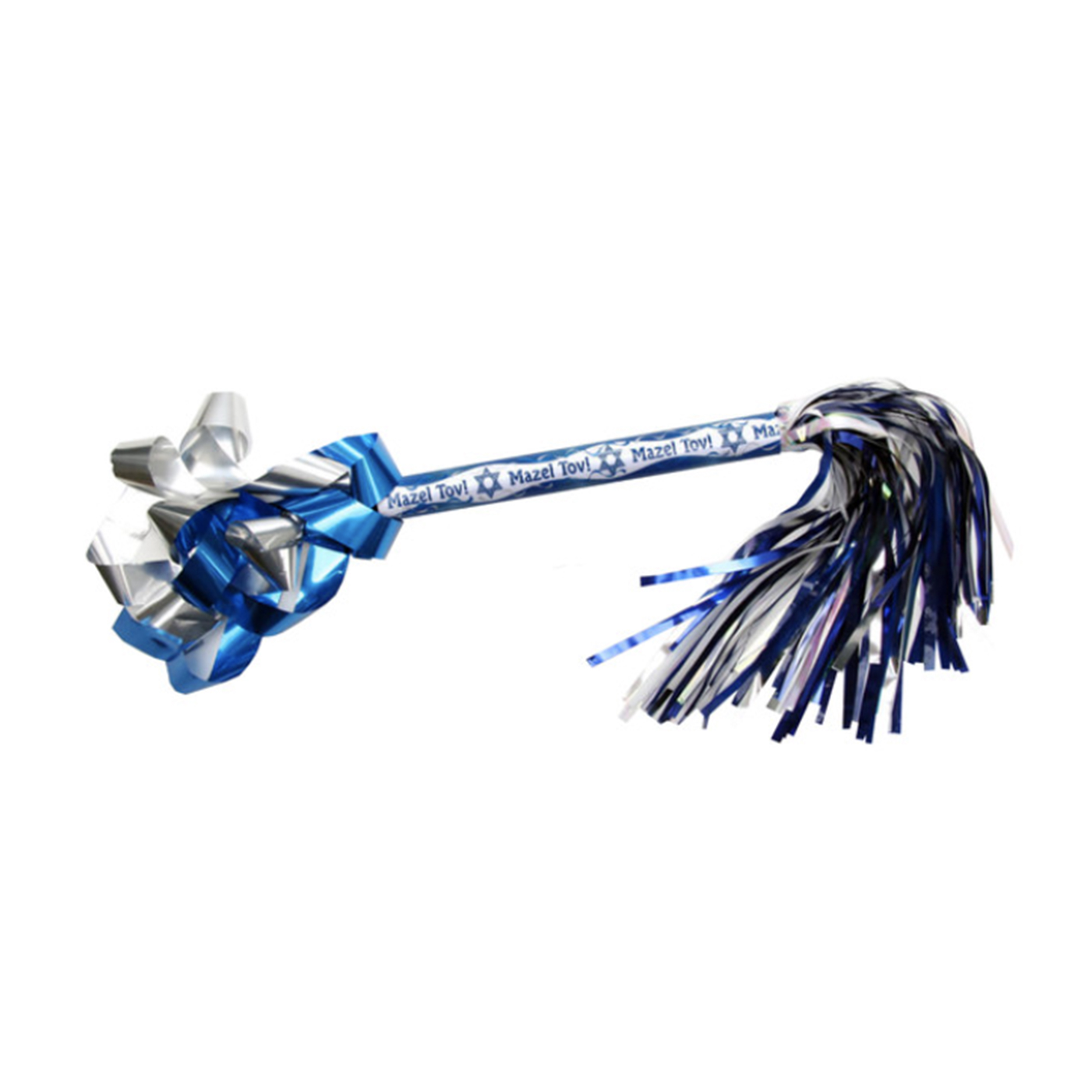 9" Hand Flick Mazel Tov Streamer Cannon Filled w/Flame Proof Blue & White Flameproof Metallic Streamers. 9" Hand Flick Mazel Tov Streamer Cannon Filled w/Flame Proof Blue & White Flameproof Metallic Streamers.