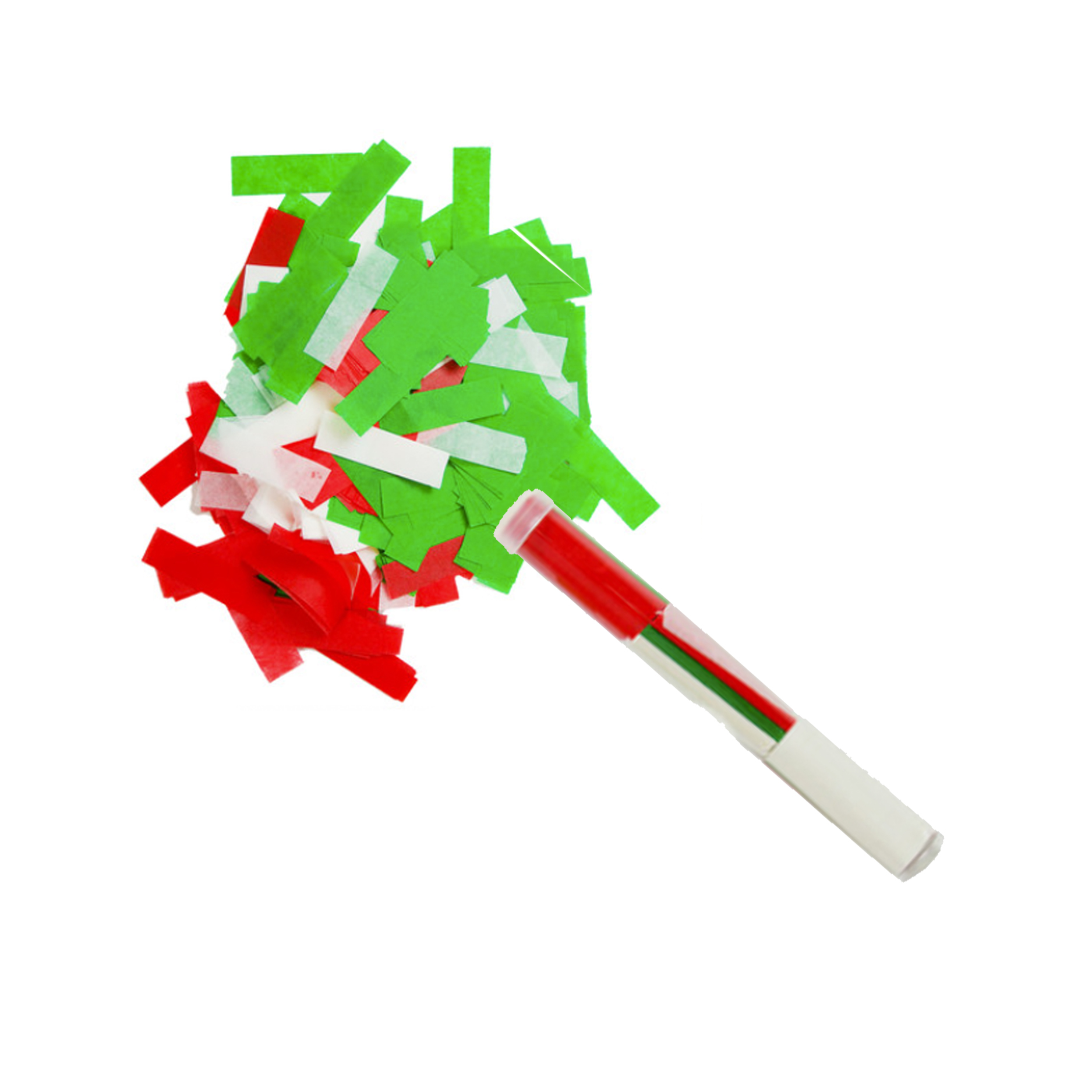 6" Flutter Flicker® Hand Flick Confetti Cannon for the Holiday Season Filled w/Green Red and White Biodegradable and Flame Proof Tissue