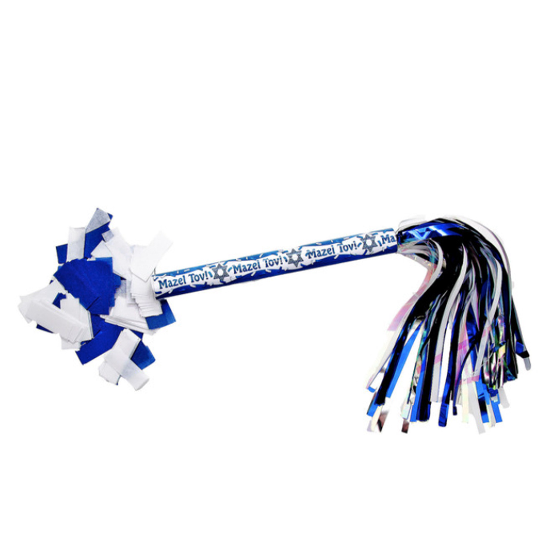 9" Hand Flick Mazel Tov Cannon w/Biodegradable & Flameproof Blue and White Tissue Confetti   9" Hand Flick Mazel Tov Cannon w/Biodegradable & Flameproof Blue and White Tissue Confetti