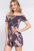 Off Shoulder Smoked Print Woen Romper     -42142