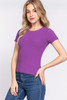 Short Slv Crew Neck Variegated Rib Knit Top-42132