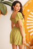 Light Green Woven Puff Short Sleeve Open Back Flare Mini Dress-42114