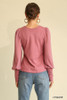 Solid Knit And Chiffon Mixed Top With Puff Long Sleeve-41227