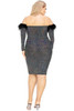 Plus Off Shoulder Feather Trim Detail Sequin Dress-41213