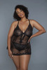 2 Pc Unlined Lace Cups Babydoll Sheer Mesh And Lace Front Panels Design-41187