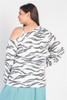 Plus White & Charcoal Zebra Flannel Cold Shoulder Long Sleeve Top-41136