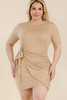 Plus Size Solid Wrap Front Tie Side Short Sleeve Mini Dress-42250