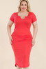 Plus Size Split Neck Bodycon Midi Dress-42262