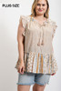 Woven Prints Mixed And Sleeveless Flutter Top With Tassel Tie-42378