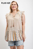 Woven Prints Mixed And Sleeveless Flutter Top With Tassel Tie-42378