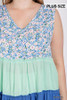 Floral Color Block Ruffle Detail Tiered V-neck Top-42379