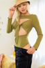 Green Cut-out Tie Knit Long Sleeve Bodysuit-42398