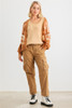 Camel Striped Crochet Knit Two Pocket Open Front Cardigan-42406