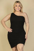 Plus Size Bubble Fabric One Shoulder Bodycon Mini Dress         -42525