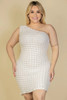 Plus Size Bubble Fabric One Shoulder Bodycon Mini Dress         -42527