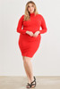 Plus Red Ribbed Long Sleeve Mock Neck Cut-out Back Midi Dress-42530