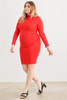 Plus Red Ribbed Long Sleeve Mock Neck Cut-out Back Midi Dress-42530