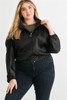 Plus Satin Zip-up Ruched Long Sleeve Cropped Bomber Jacket-42533