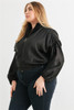 Plus Satin Zip-up Ruched Long Sleeve Cropped Bomber Jacket-42533