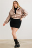 Plus Satin Zip-up Ruched Long Sleeve Cropped Bomber Jacket-42534
