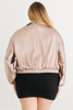 Plus Satin Zip-up Ruched Long Sleeve Cropped Bomber Jacket-42534