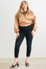 Plus Satin Zip-up Ruched Long Sleeve Cropped Bomber Jacket-42536