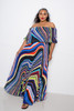 Geo Printed Off Shoulder Pleated Maxi Dress-32112