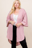 Plus Size Solid Hacci Brush Open Front Long Cardigan With Bell Sleeves-32321