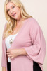 Plus Size Solid Hacci Brush Open Front Long Cardigan With Bell Sleeves-32321