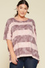 Stripe Printed Pleated Blouse Featuring A Boat Neckline And 1/2 Sleeves-32335