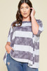 Stripe Printed Pleated Blouse Featuring A Boat Neckline And 1/2 Sleeves-32336