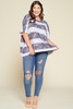 Stripe Printed Pleated Blouse Featuring A Boat Neckline And 1/2 Sleeves-32336