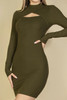 Ribbed Cut Out Front Long Sleeve Bodycon Mini Dress-42736