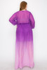 Ombre Chiffon Wrap Front Long Sleeve Tie Waist Slit Front Maxi Dress-42822