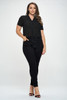 Plus Solid Chiffon Button Down Tie Front Short Sleeve Top-42954