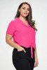 Plus Solid Chiffon Button Down Tie Front Short Sleeve Top-42955