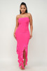 Solid Bottom Ruffle Trim Hem Slit Tube Maxi Dress-42957