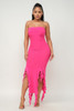 Solid Bottom Ruffle Trim Hem Slit Tube Maxi Dress-42957