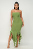 Solid Bottom Ruffle Trim Hem Slit Tube Maxi Dress-42958