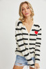 Striped Cardigan With Heart Patch-43062