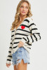 Striped Cardigan With Heart Patch-43062