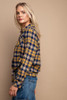 Tie Front Button Down Plaid Shirt With Front Pocket-43085