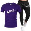 Men's Tracksuit Two Pieces Sets Casual Fitness Short Sleeve T-Shirt Sport Suits