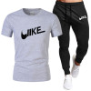 Men's Tracksuit Two Pieces Sets Casual Fitness Short Sleeve T-Shirt Sport Suits