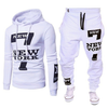 YiXin Men Track Suit Printed Drawstring 2 Piece Outdoor Sports Wear Hoodie Sets