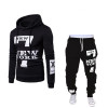 YiXin Men Track Suit Printed Drawstring 2 Piece Outdoor Sports Wear Hoodie Sets