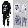 YiXin Men Track Suit Printed Drawstring 2 Piece Outdoor Sports Wear Hoodie Sets