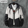 ANSZKTN Men's Patchwork Hooded Top Fashion Coat Hip Hop Bomber Jacket